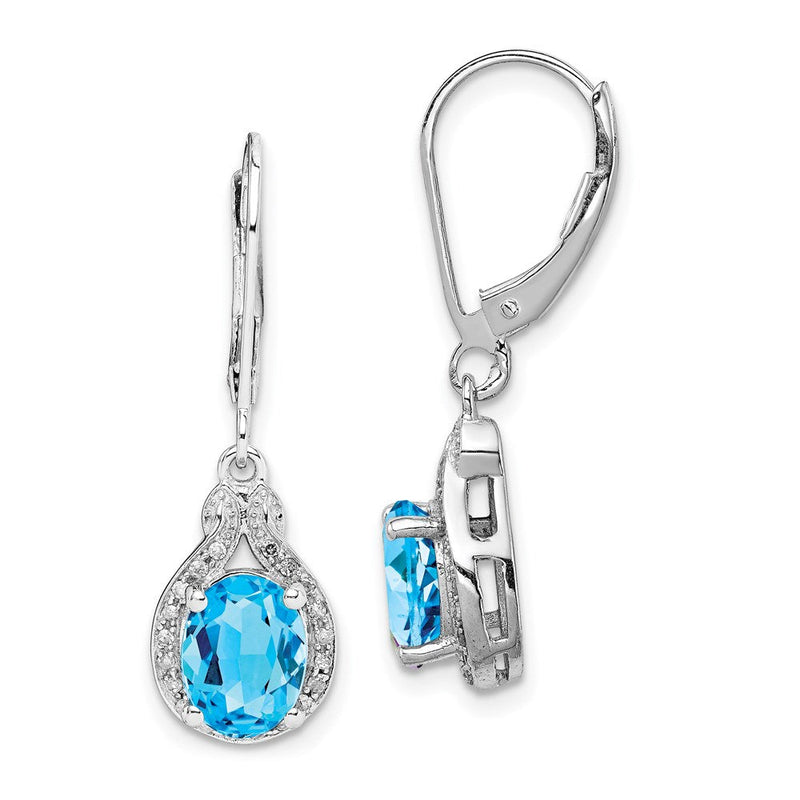 Sterlingsilber Rhodiniert Diamant und Blautopas Ohrringe
