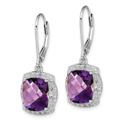 Sterlingsilber Rhodiniert Diamant und Amethyst Ohrringe
