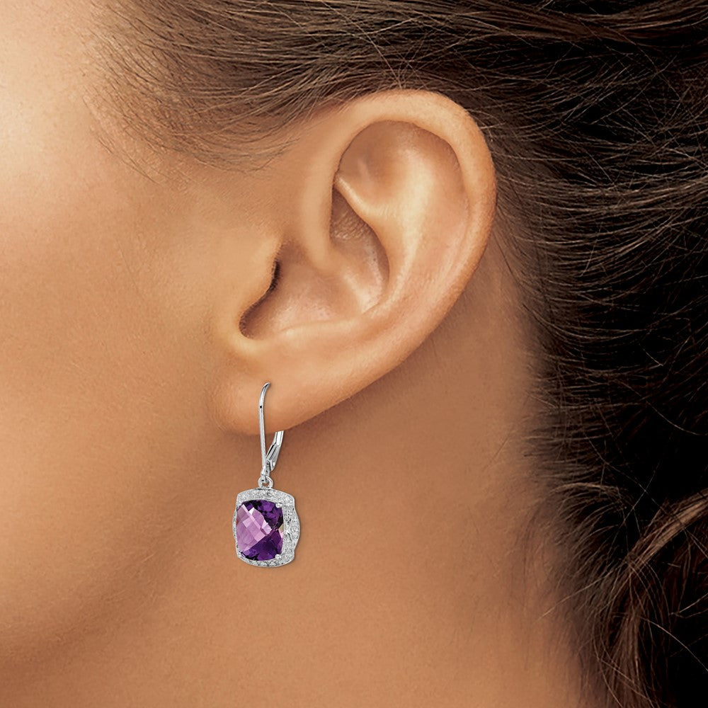 Sterlingsilber Rhodiniert Diamant und Amethyst Ohrringe