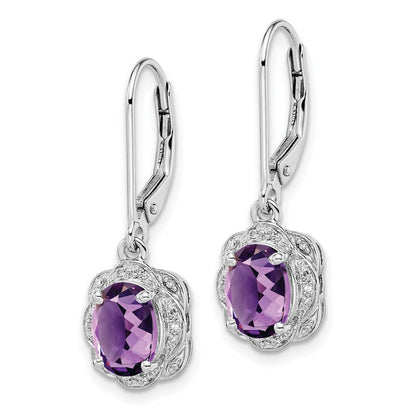 Sterlingsilber Rhodiniert Diamant und Amethyst Ohrringe