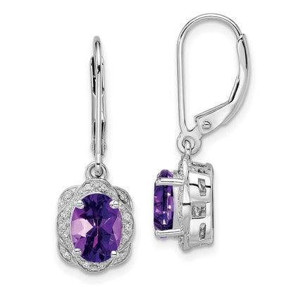 Sterlingsilber Rhodiniert Diamant und Amethyst Ohrringe