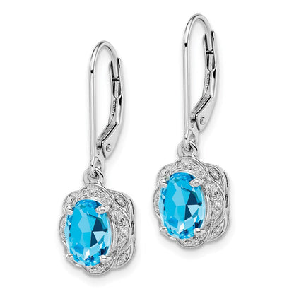 Sterlingsilber Rhodiniert Diamant und Blautopas Ohrringe
