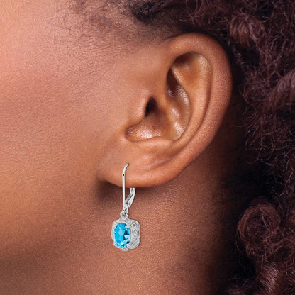 Sterlingsilber Rhodiniert Diamant und Blautopas Ohrringe