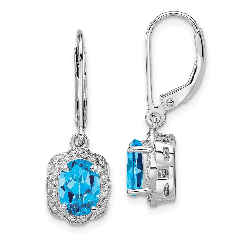 Sterlingsilber Rhodiniert Diamant und Blautopas Ohrringe