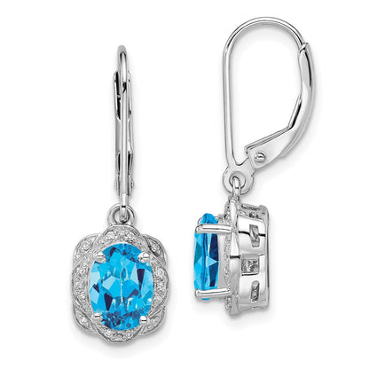 Sterlingsilber Rhodiniert Diamant und Blautopas Ohrringe