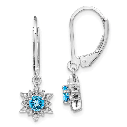 Sterlingsilber Rhodiniert Diamant und Blautopas Ohrringe