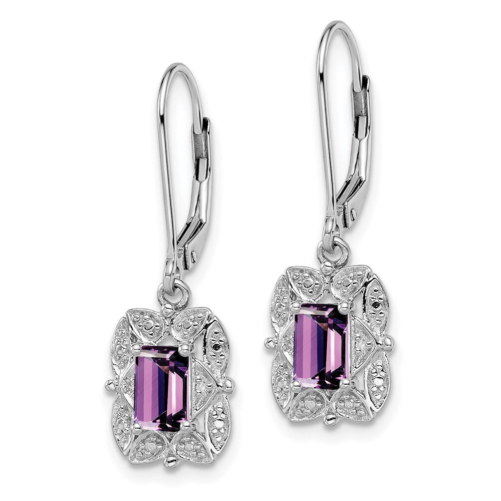 Sterlingsilber Rhodiniert Diamant und Amethyst Ohrringe