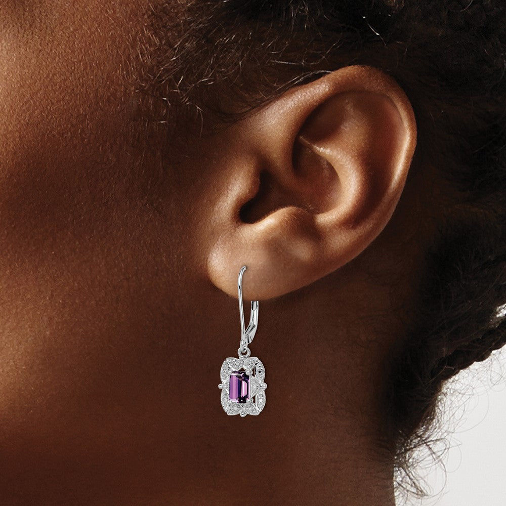 Sterlingsilber Rhodiniert Diamant und Amethyst Ohrringe
