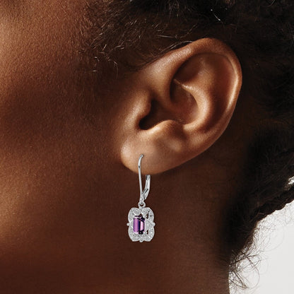 Sterlingsilber Rhodiniert Diamant und Amethyst Ohrringe
