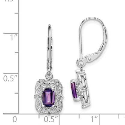 Sterlingsilber Rhodiniert Diamant und Amethyst Ohrringe