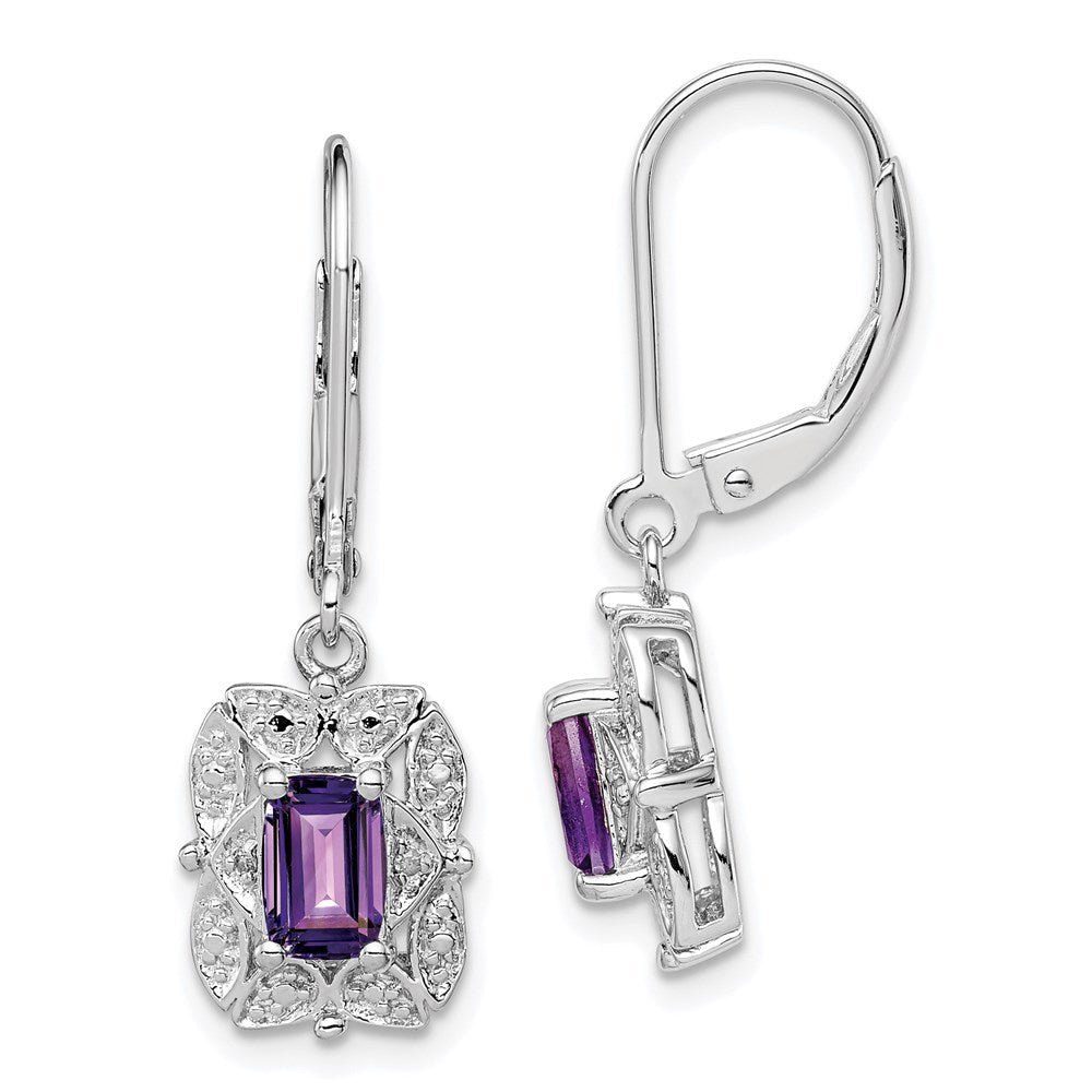 Sterlingsilber Rhodiniert Diamant und Amethyst Ohrringe