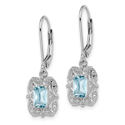 Sterlingsilber Rhodiniert Diamant und Blautopas Ohrringe
