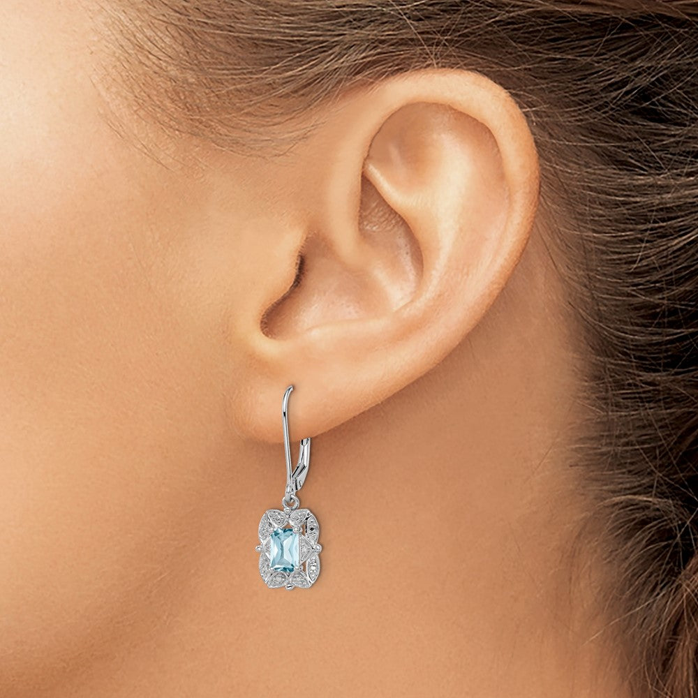 Sterlingsilber Rhodiniert Diamant und Blautopas Ohrringe