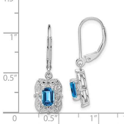 Sterlingsilber Rhodiniert Diamant und Blautopas Ohrringe
