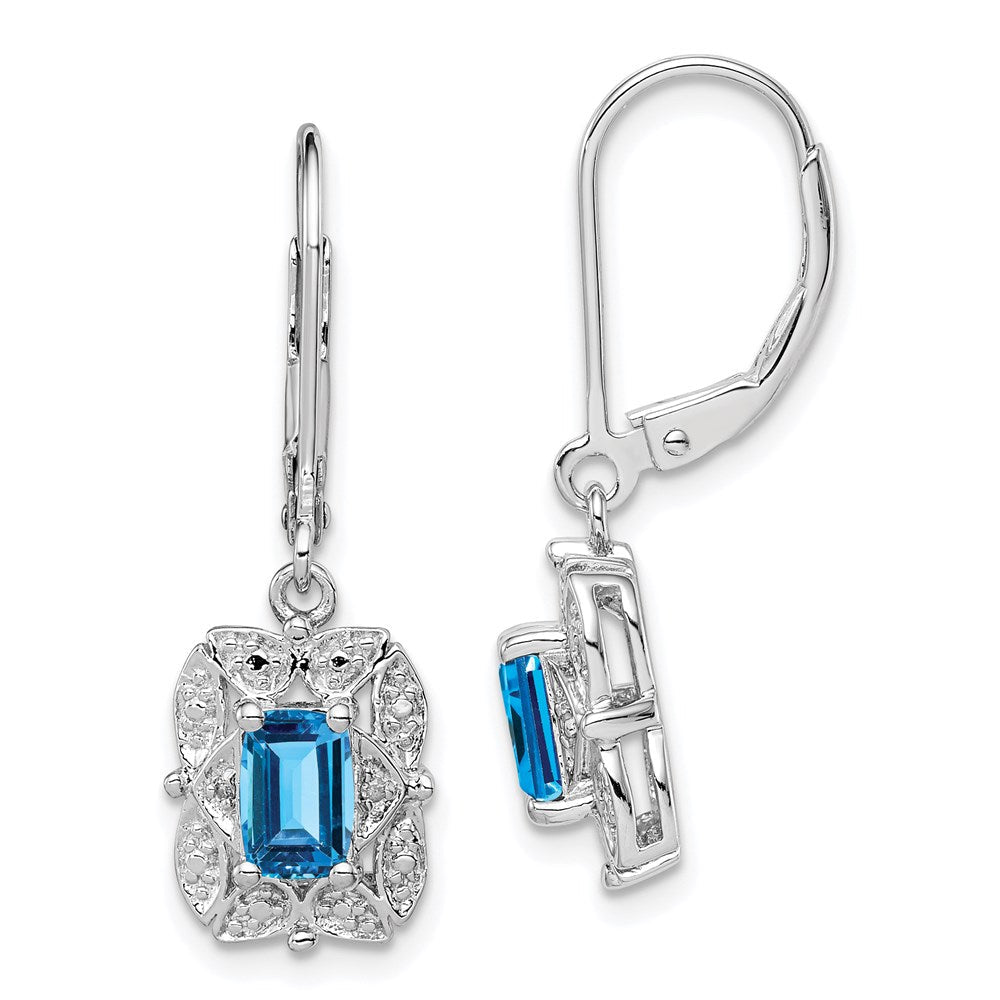 Sterlingsilber Rhodiniert Diamant und Blautopas Ohrringe