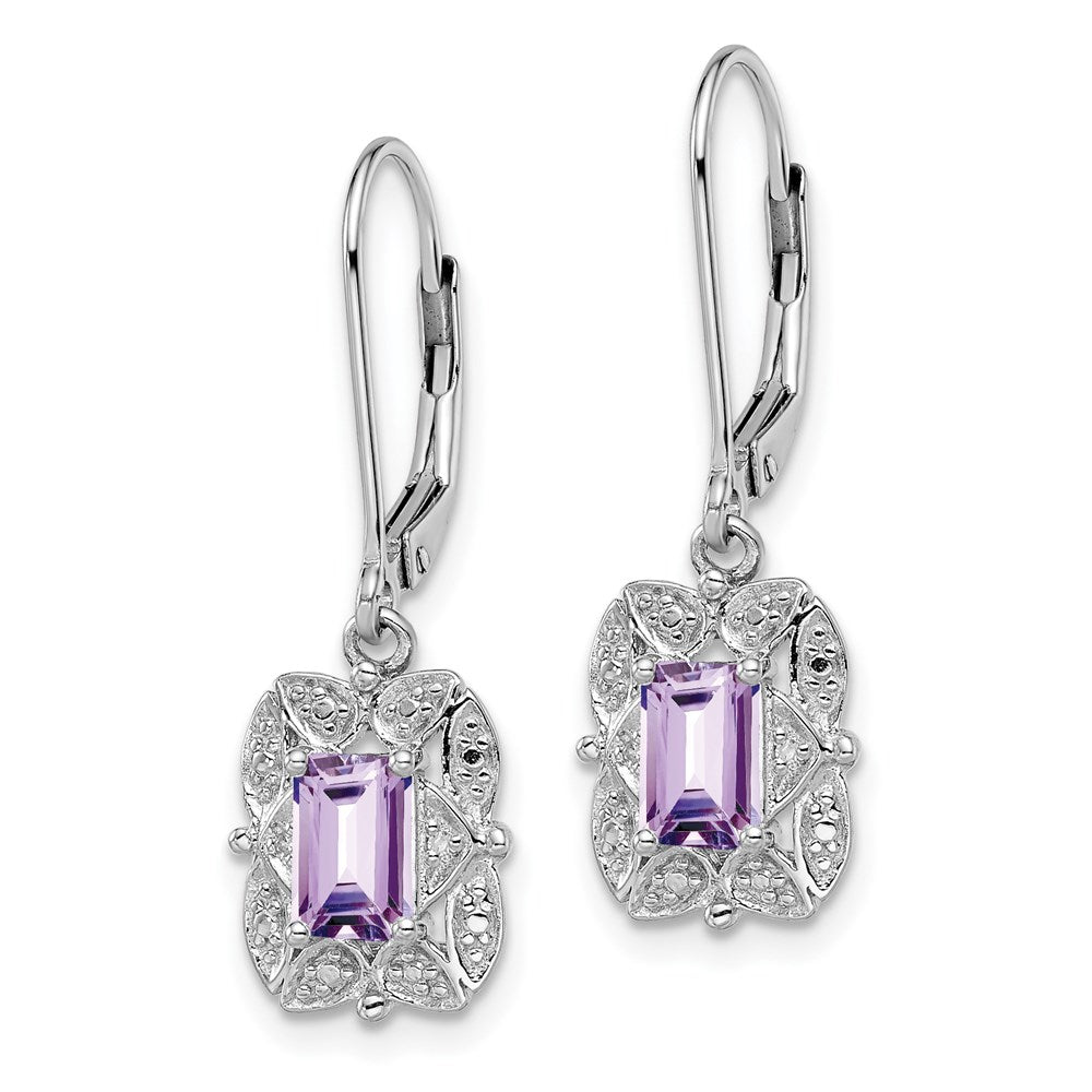 Sterlingsilber Rhodiniert Diamant und Rosa Quarz Ohrringe