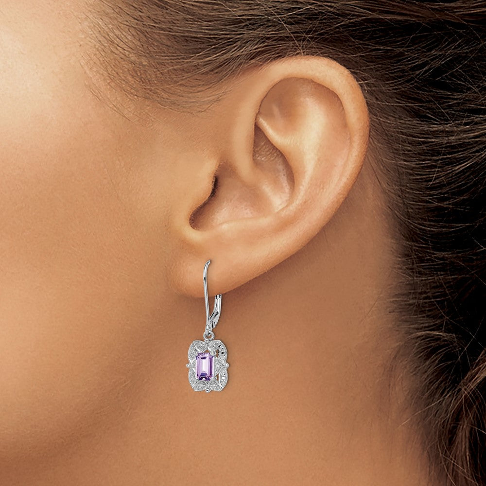 Sterlingsilber Rhodiniert Diamant und Rosa Quarz Ohrringe