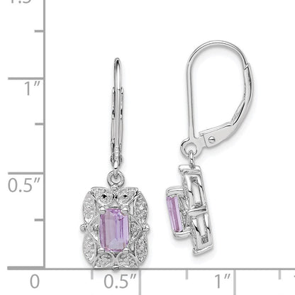 Sterlingsilber Rhodiniert Diamant und Rosa Quarz Ohrringe