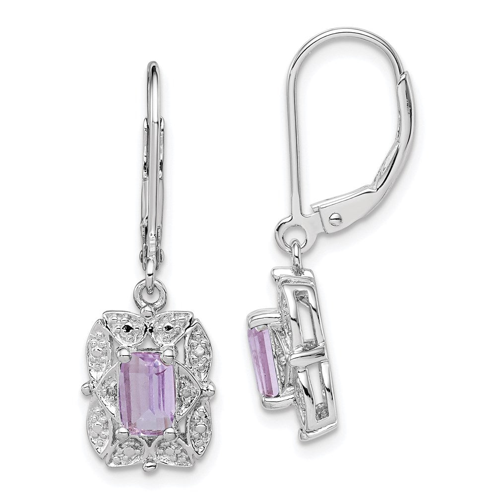 Sterlingsilber Rhodiniert Diamant und Rosa Quarz Ohrringe