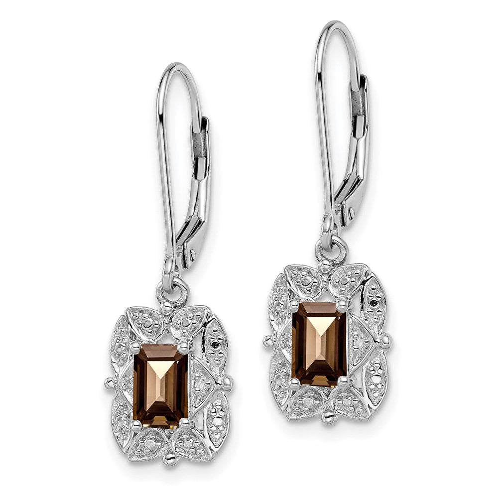 Sterlingsilber Rhodiniert Diamant und Rauch Quarz Ohrringe