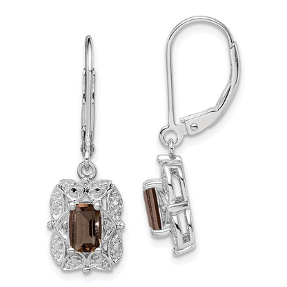 Sterlingsilber Rhodiniert Diamant und Rauch Quarz Ohrringe