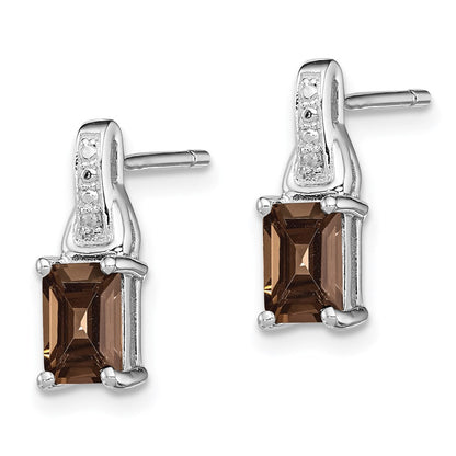 Sterlingsilber Rhodiniert Diamant und Rauch Quarz Ohrringe