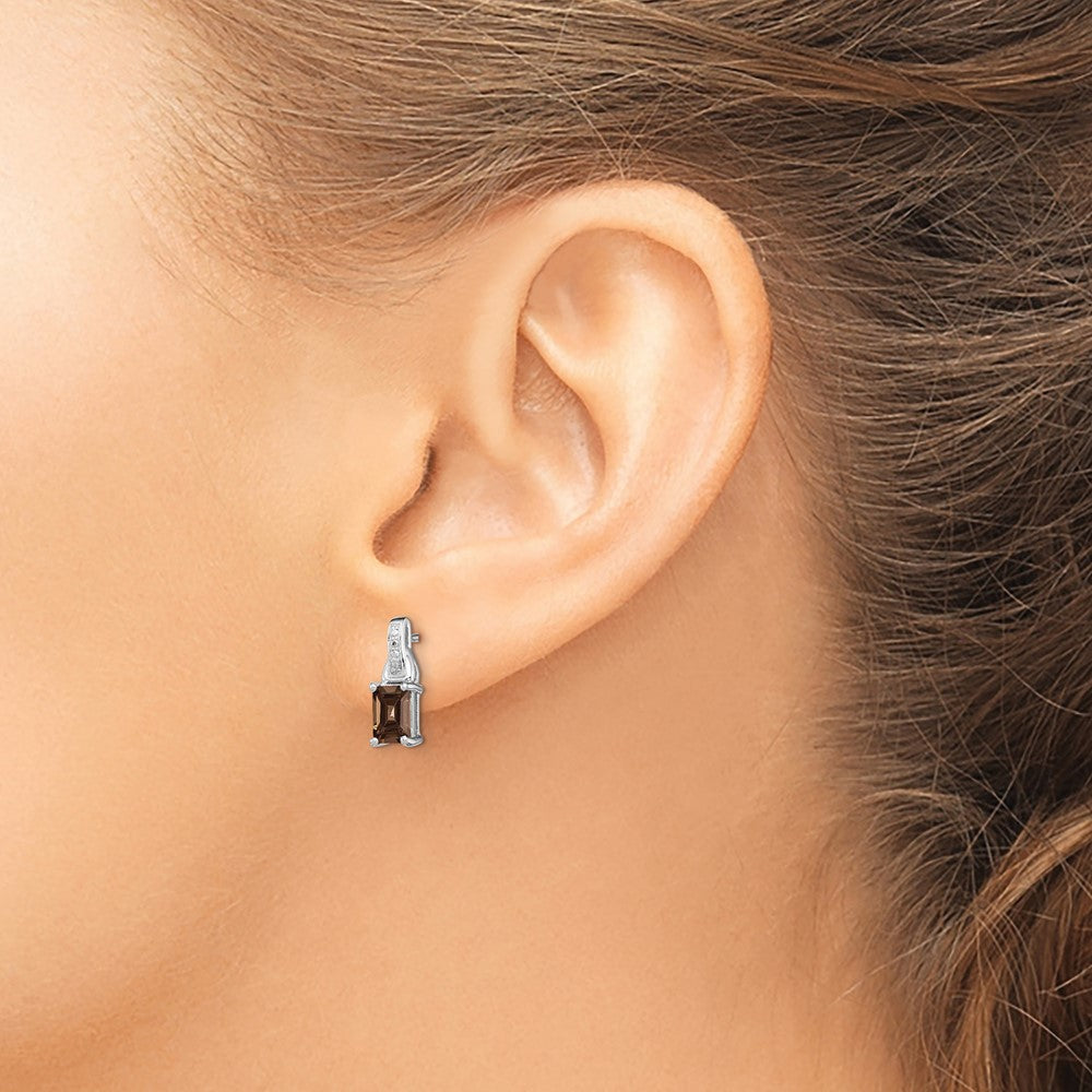 Sterlingsilber Rhodiniert Diamant und Rauch Quarz Ohrringe