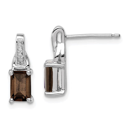 Sterlingsilber Rhodiniert Diamant und Rauch Quarz Ohrringe