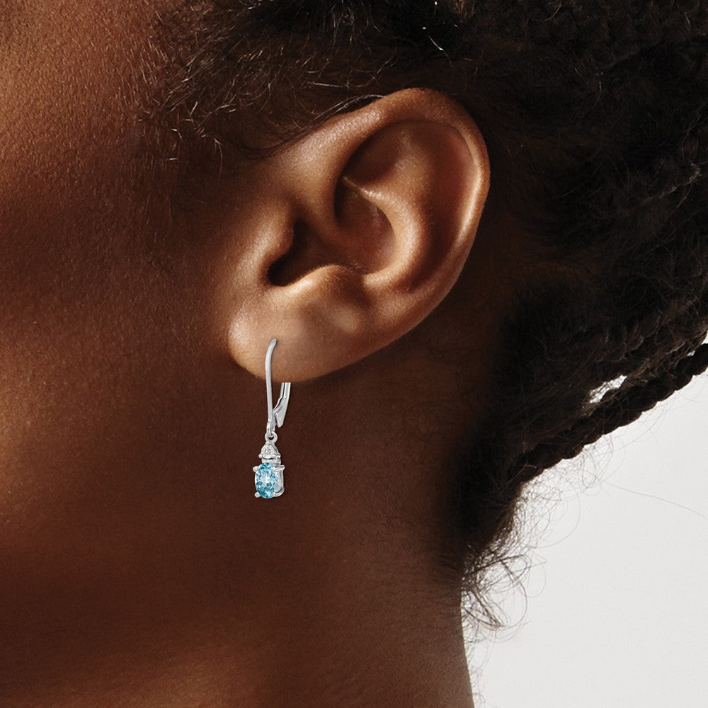 Sterlingsilber Rhodiniert Diamant und Blautopas Ohrringe