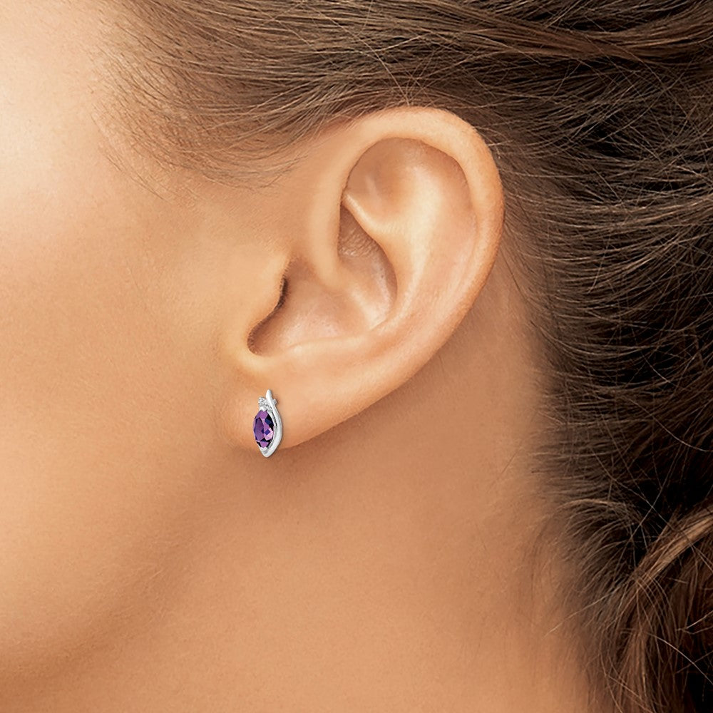 Sterlingsilber Rhodiniert Diamant und Amethyst Ohrringe