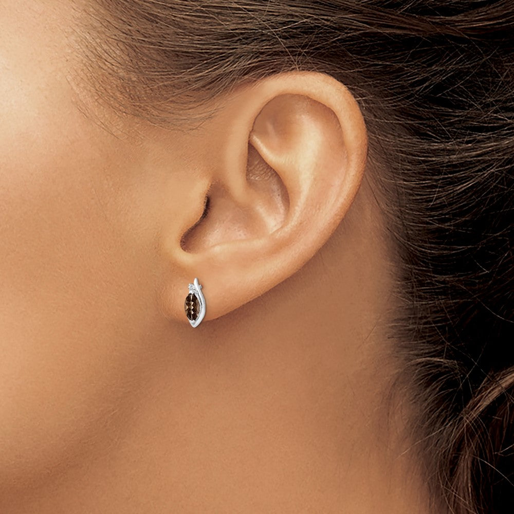 Sterlingsilber Rhodiniert Diamant und Rauch Quarz Ohrringe