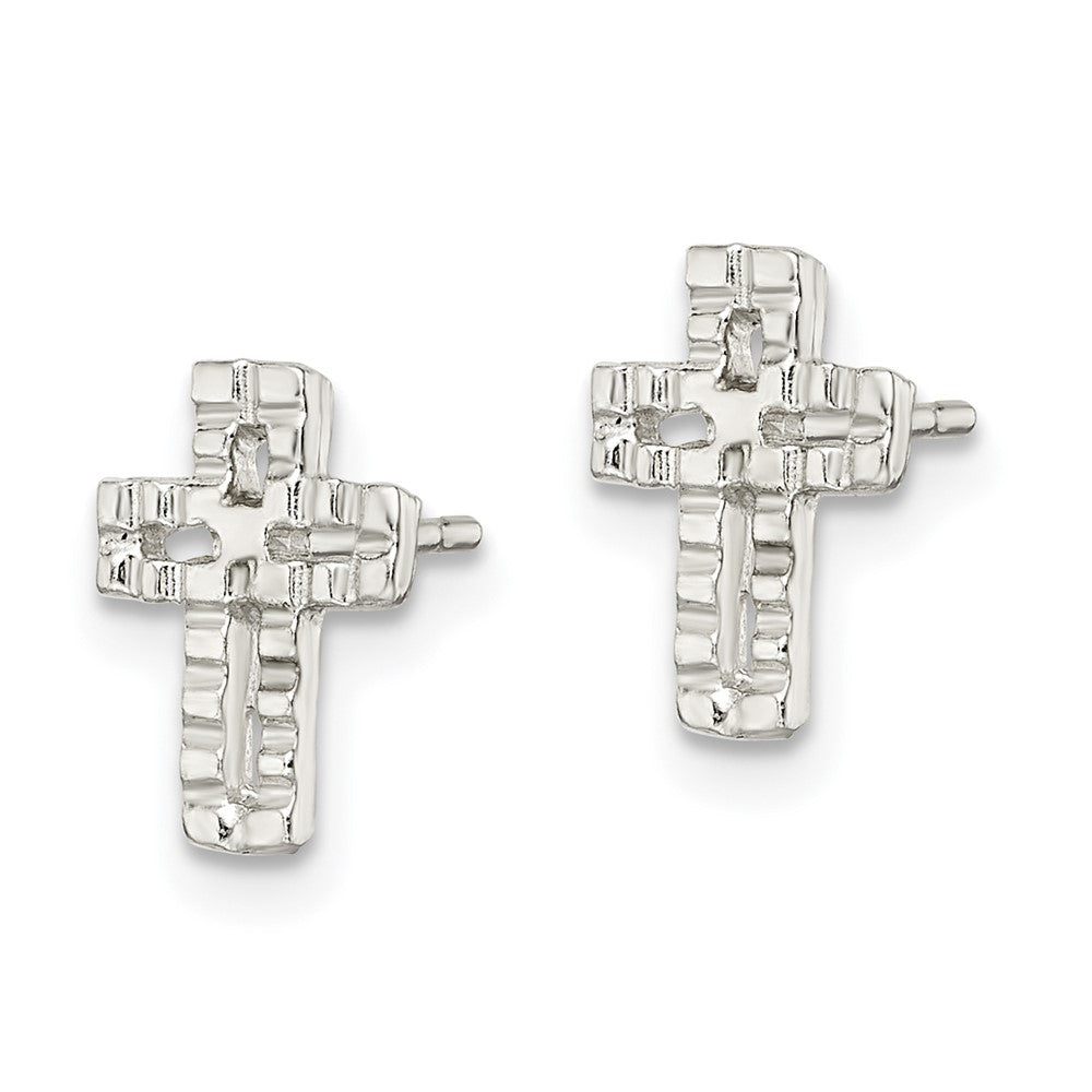 Sterlingsilber Poliert & Strukturiert Lateinisch Kreuz Ohrstecker