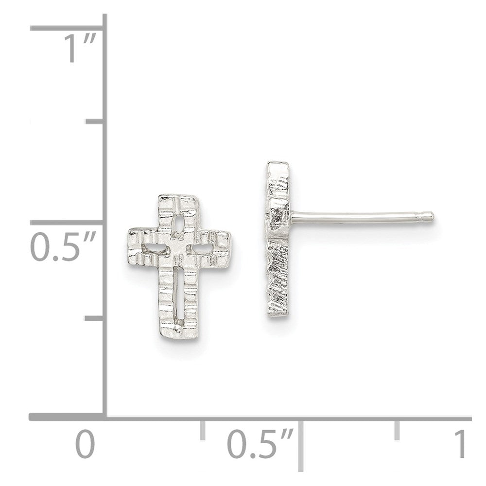 Sterlingsilber Poliert & Strukturiert Lateinisch Kreuz Ohrstecker