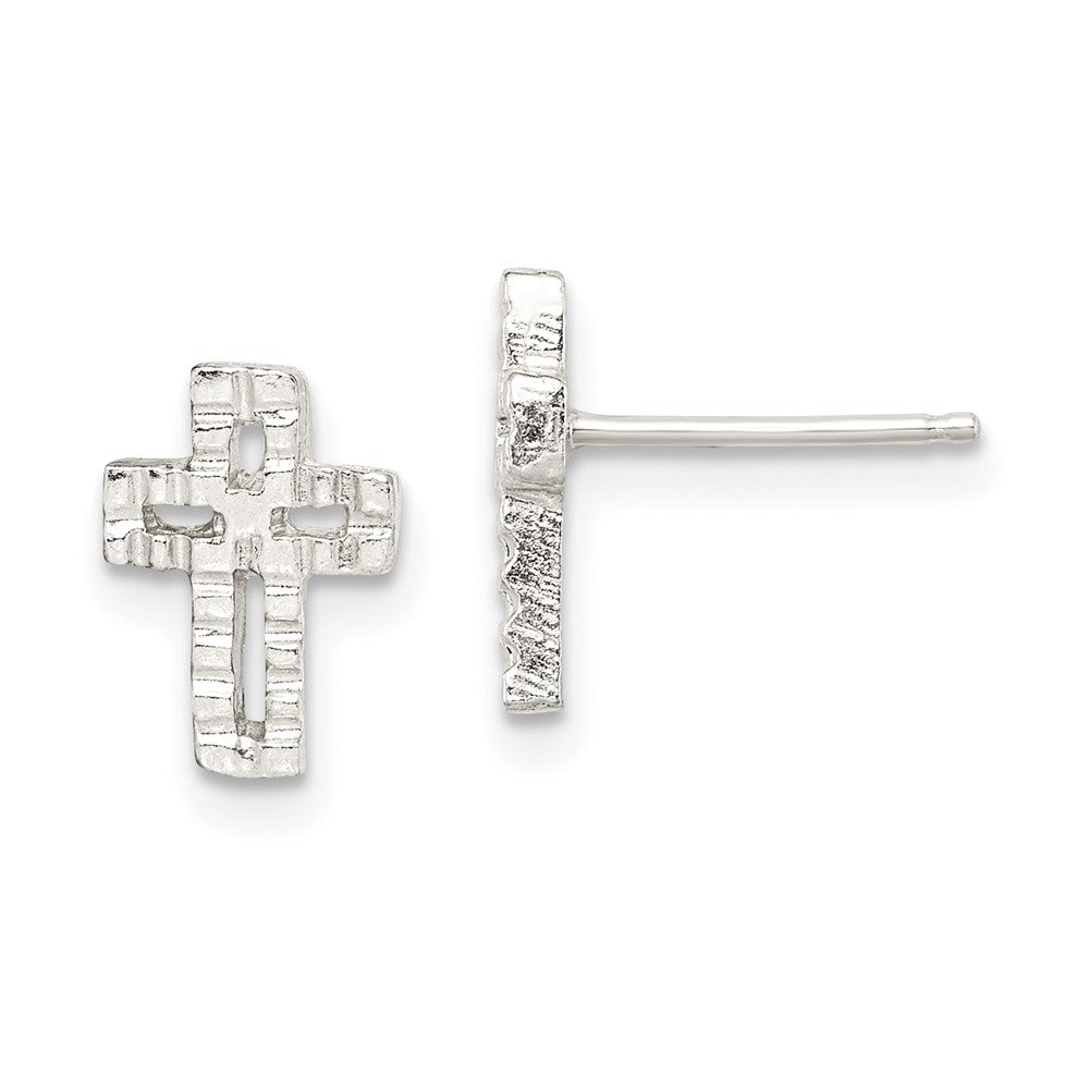 Sterlingsilber Poliert & Strukturiert Lateinisch Kreuz Ohrstecker