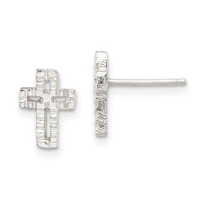 Sterlingsilber Poliert & Strukturiert Lateinisch Kreuz Ohrstecker