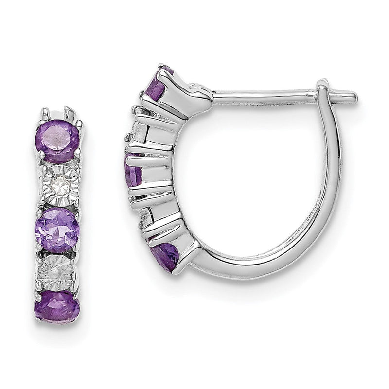 Sterlingsilber Rhodiniert Amethyst und Diamant Ohrringe