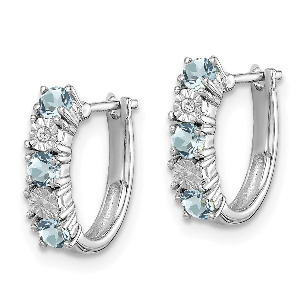 Sterlingsilber Rhodiniert Aquamarin & Diamant Ohrringe