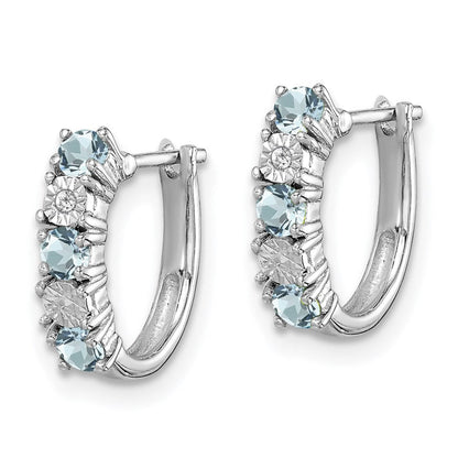 Sterlingsilber Rhodiniert Aquamarin & Diamant Ohrringe