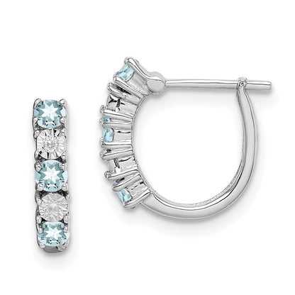 Sterlingsilber Rhodiniert Aquamarin & Diamant Ohrringe