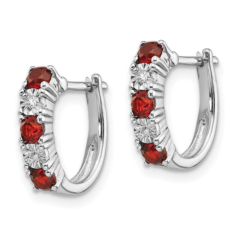 Sterlingsilber Rhodiniert Granat & Diamant Ohrringe