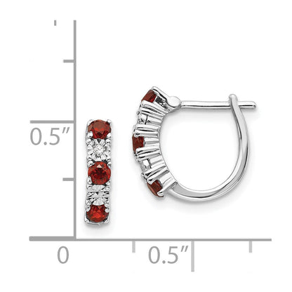 Sterlingsilber Rhodiniert Granat & Diamant Ohrringe