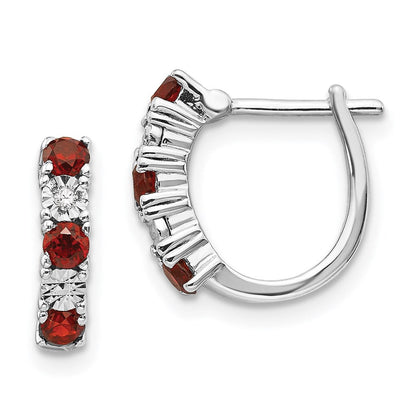 Sterlingsilber Rhodiniert Granat & Diamant Ohrringe
