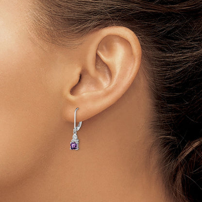 Sterlingsilber Rhodiniert Amethyst und Diamant Ohrringe