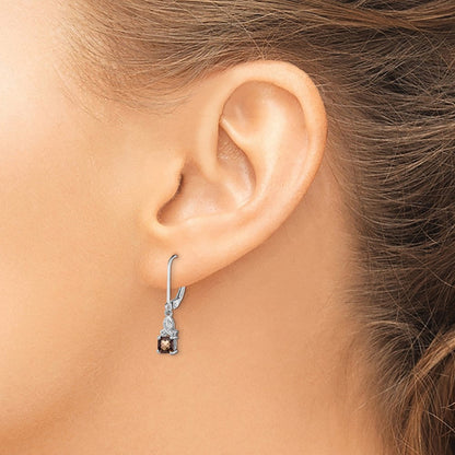 Sterlingsilber Rhodiniert Rauch Quarz und Diamant Ohrringe