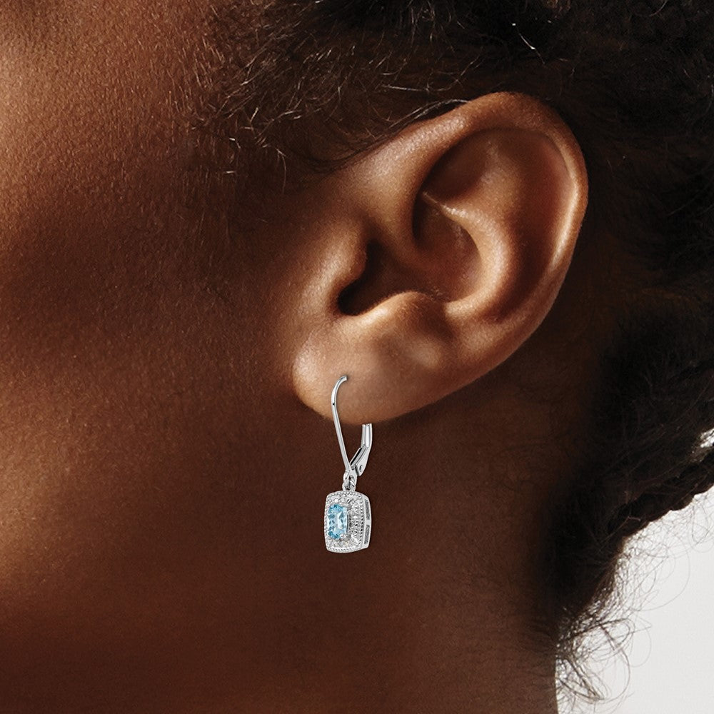 Sterlingsilber Rhodiniert Blautopas Diamant Ohrringe