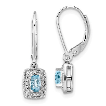 Sterlingsilber Rhodiniert Blautopas Diamant Ohrringe