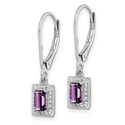 Sterlingsilber Rhodiniert Amethyst und Diamant Ohrringe