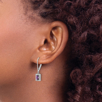 Sterlingsilber Rhodiniert Amethyst und Diamant Ohrringe