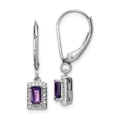 Sterlingsilber Rhodiniert Amethyst und Diamant Ohrringe