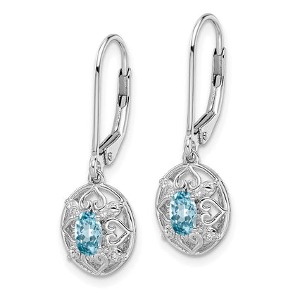 Sterlingsilber Rhodiniert Blautopas Diamant Ohrringe